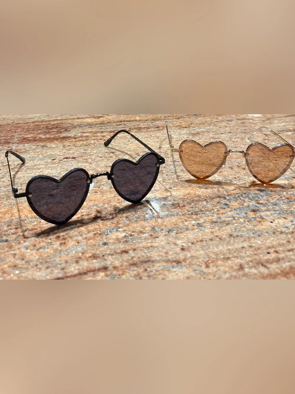 Free People Heart-Shaped Sunglasses in Black & Rose Gold Tints